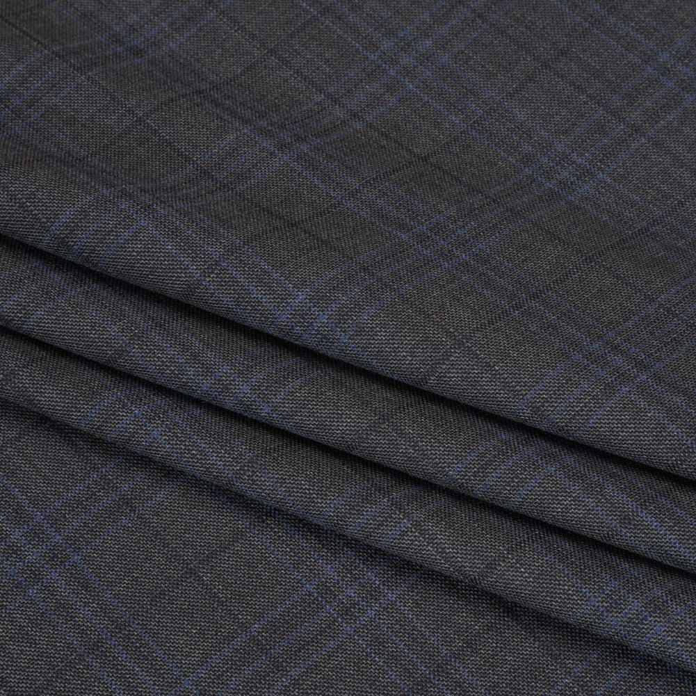 Wool and Silk Suiting - Gray and Blue Plaid - Deadstock