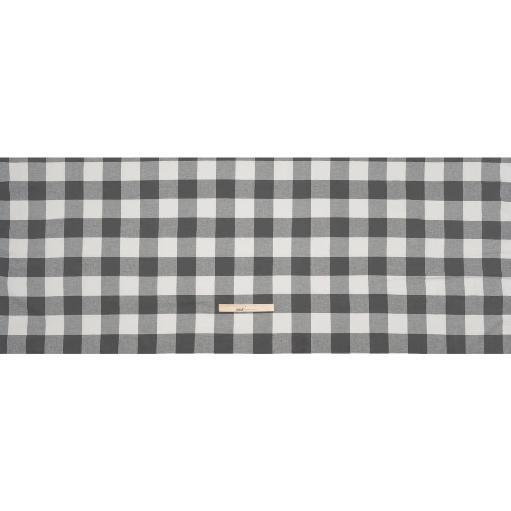 Lightweight Cotton Twill - Off White and Charcoal Gray Buffalo Check - Deadstock