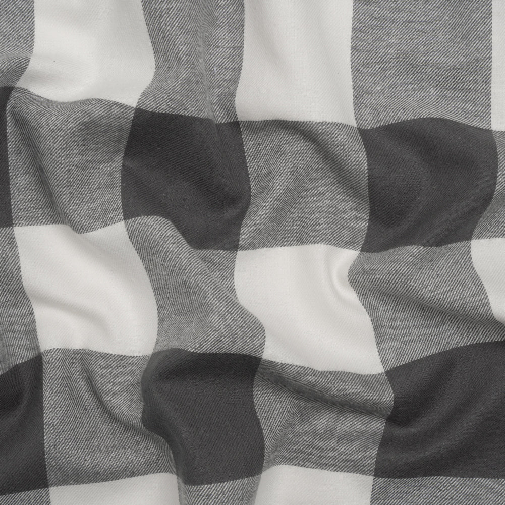 Lightweight Cotton Twill - Off White and Charcoal Gray Buffalo Check - Deadstock