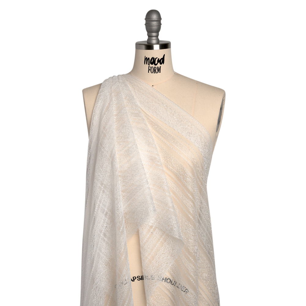 Delicate Lace - Lustrous White Floral and Abstract Stripes