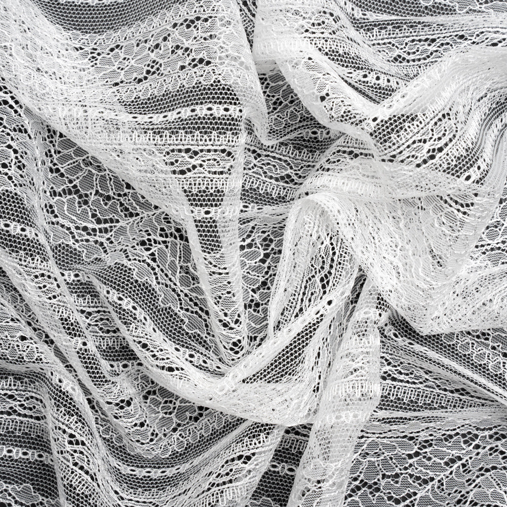 Delicate Lace - Lustrous White Floral and Abstract Stripes