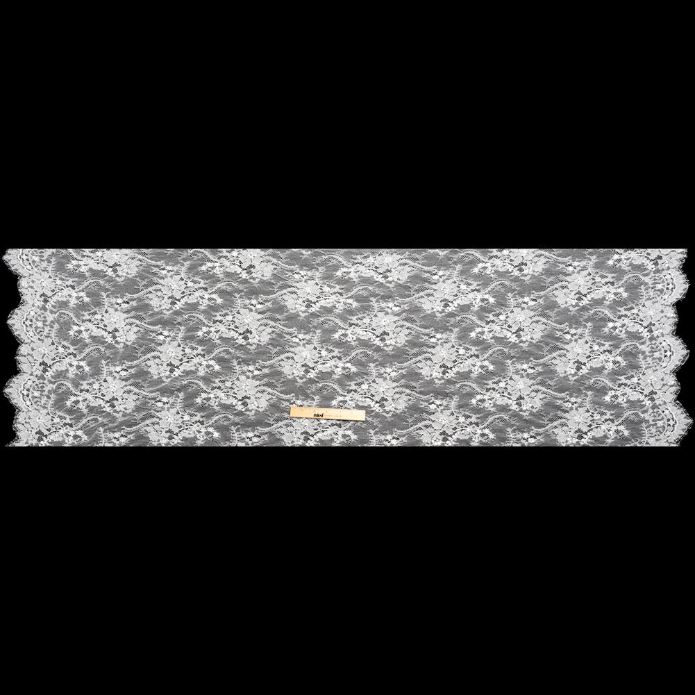 Bridal Lace with Beads, Sequins, and Finished Edges - White Floral