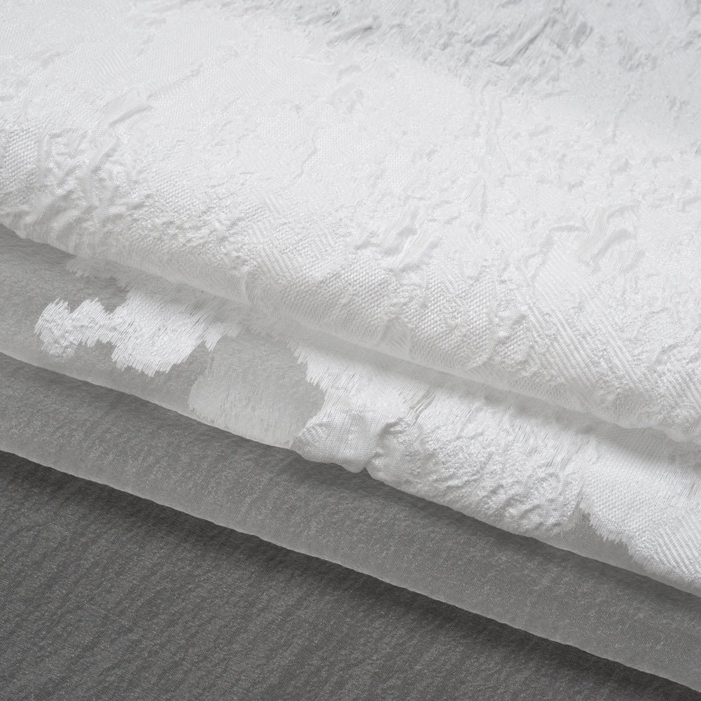 Metallic Burnout Luxury Brocade - White Abstract Crinkled Borders