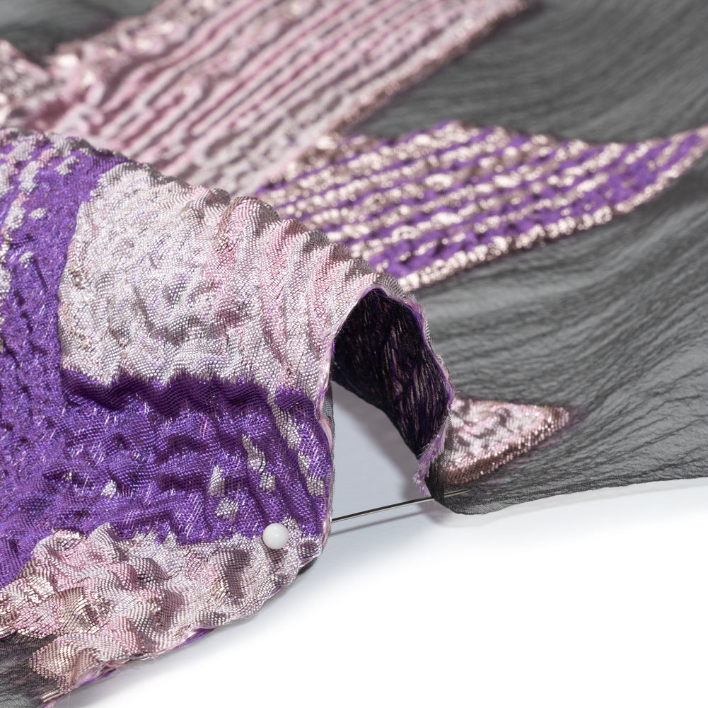 Metallic Luxury Burnout Brocade - Purple, Orchid Pink and Black Abstract