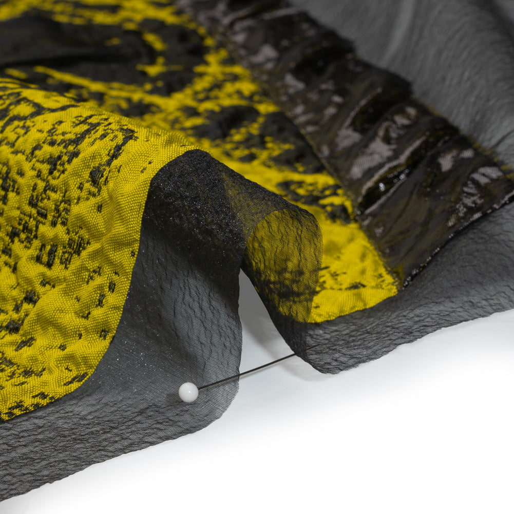 Metallic Luxury Burnout Brocade Panel - Olive Green and Black Geometric Rays
