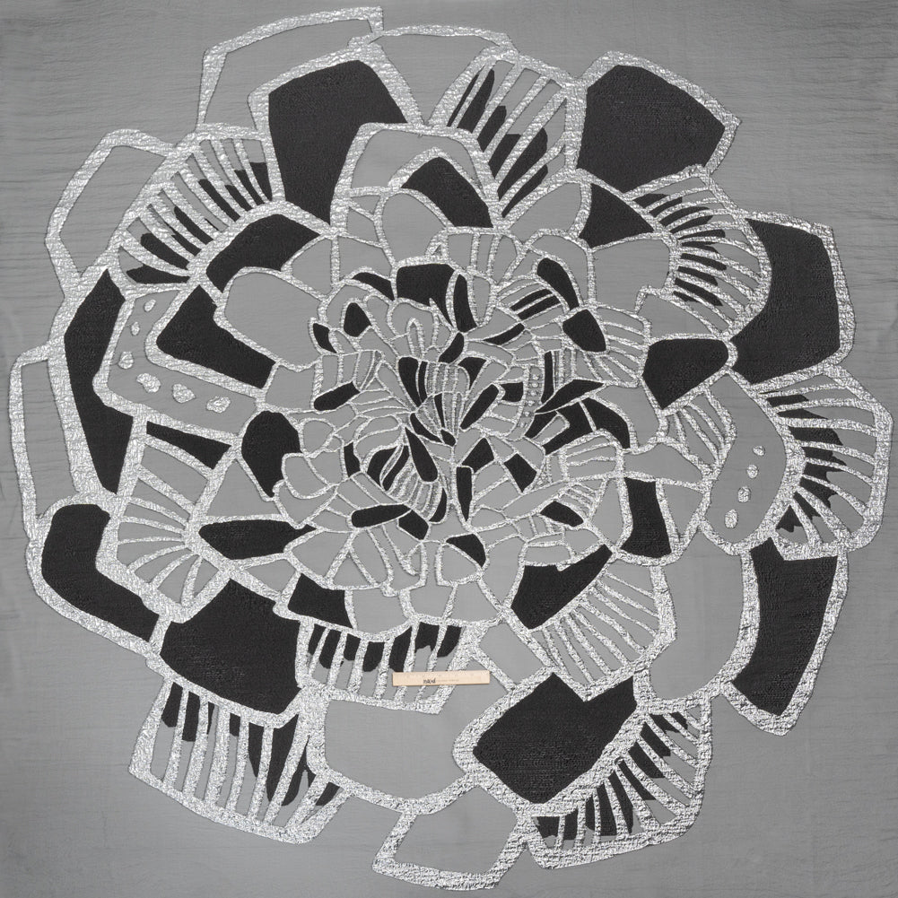 Metallic Luxury Burnout Brocade Panel - Black and Silver Floral Medallion