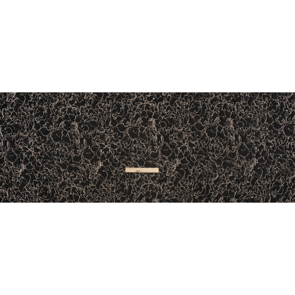 Metallic Luxury Brocade - Black and Silver Floral Outlines
