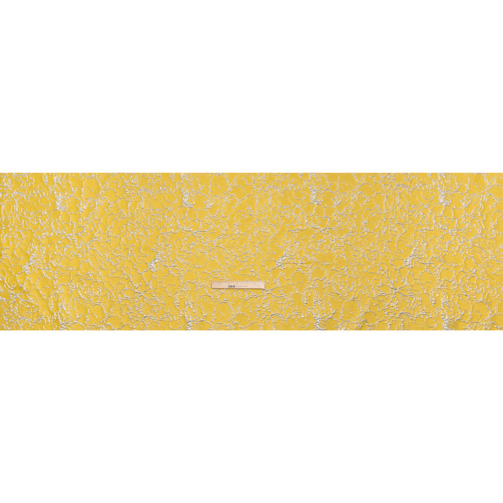 Metallic Luxury Brocade - Sunshine Yellow and Silver Floral Outlines