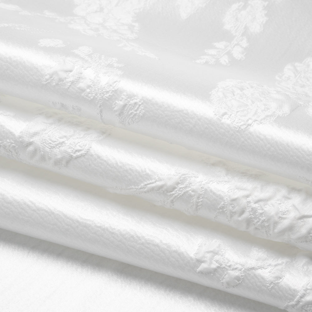 Metallic Luxury Brocade - White Rose Bushes Border