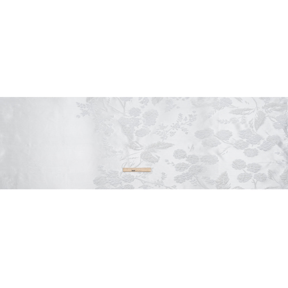 Metallic Luxury Brocade - White Rose Bushes Border