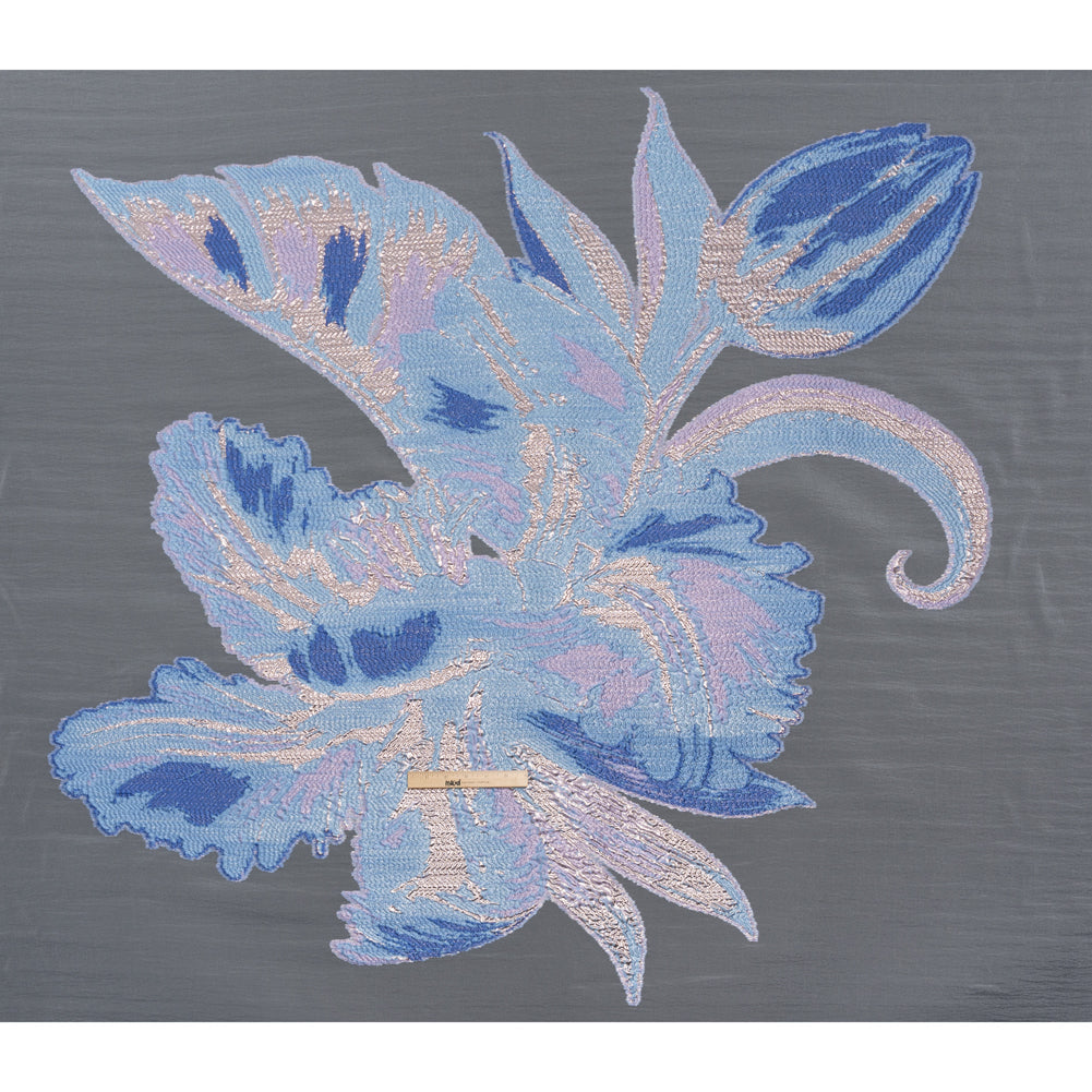 Metallic Luxury Burnout Brocade Panel - Sky Blue and Lilac Painterly Lily