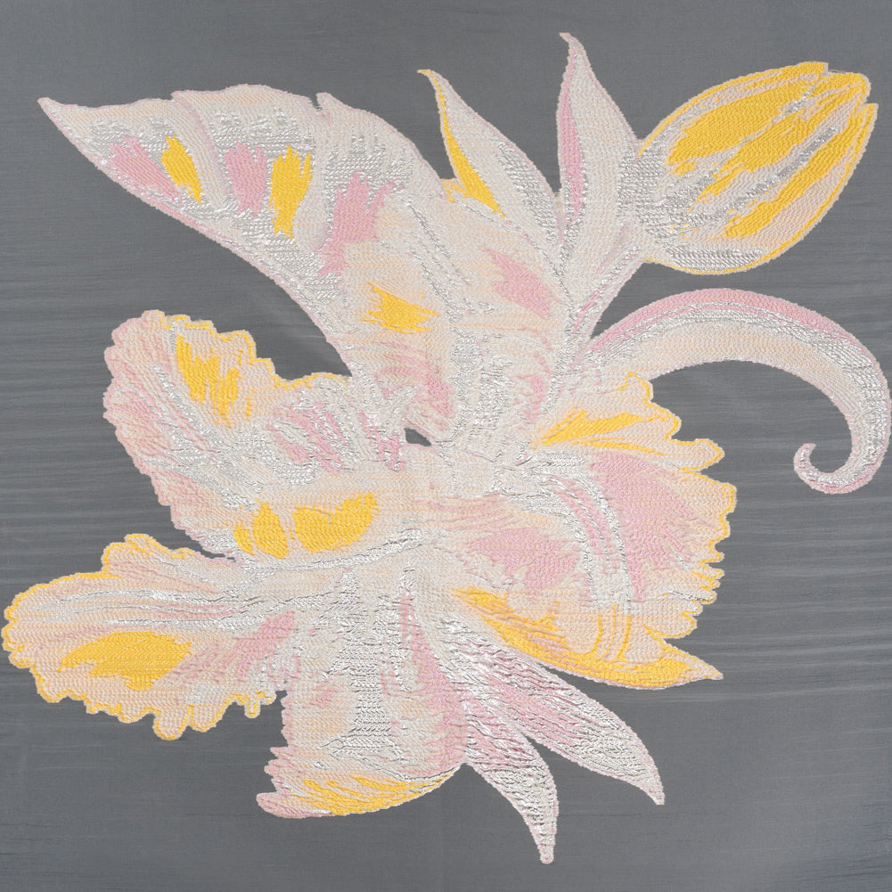 Metallic Luxury Burnout Brocade Panel - Pale Pink and Peach Painterly Lily