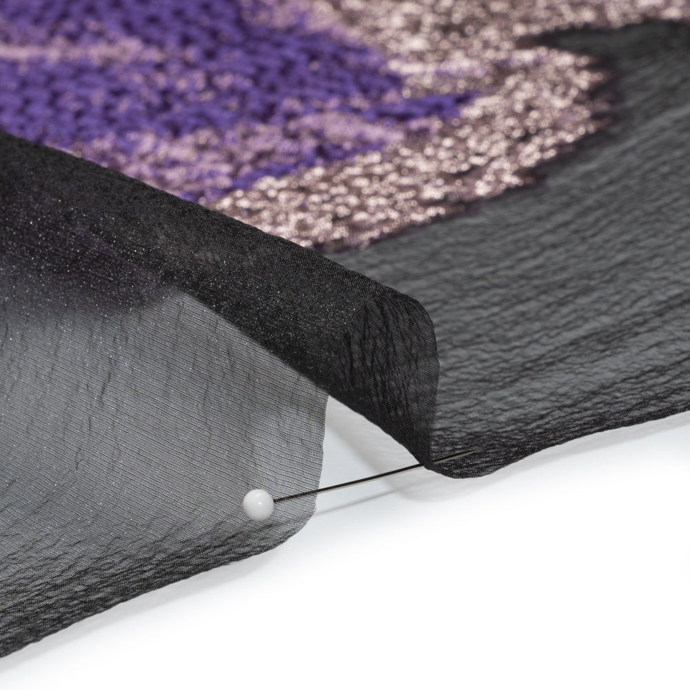 Metallic Luxury Burnout Brocade Panel - Purple, Orchid and Silver Ikat Butterfly Wings