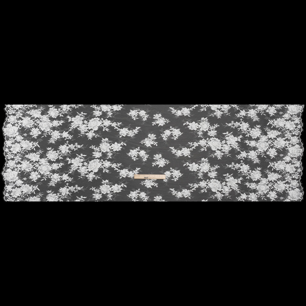 3D Fabric Flowers Embroidered Lace with Sequins and Finished Edges - Off White Floral
