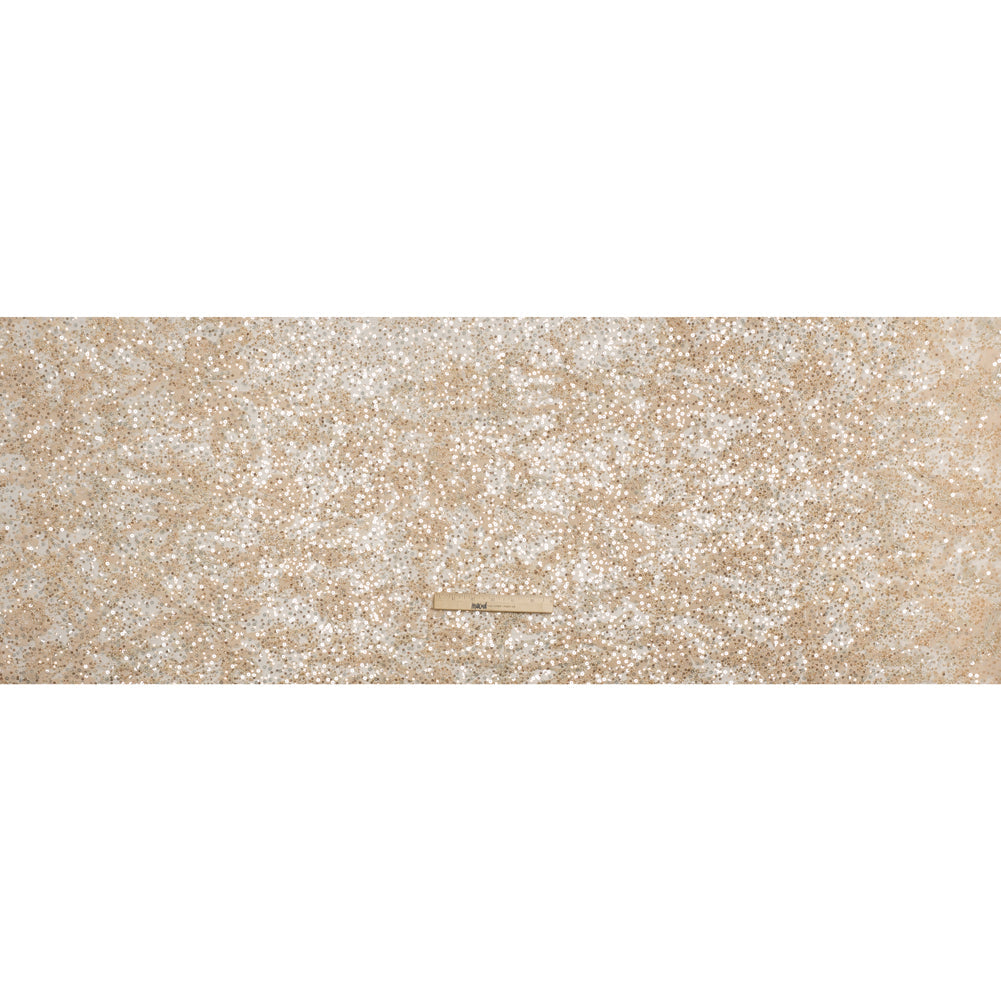 Embroidered and Applique Lace with Gold and Silver Beads and Sequins - Beige Floral Confetti