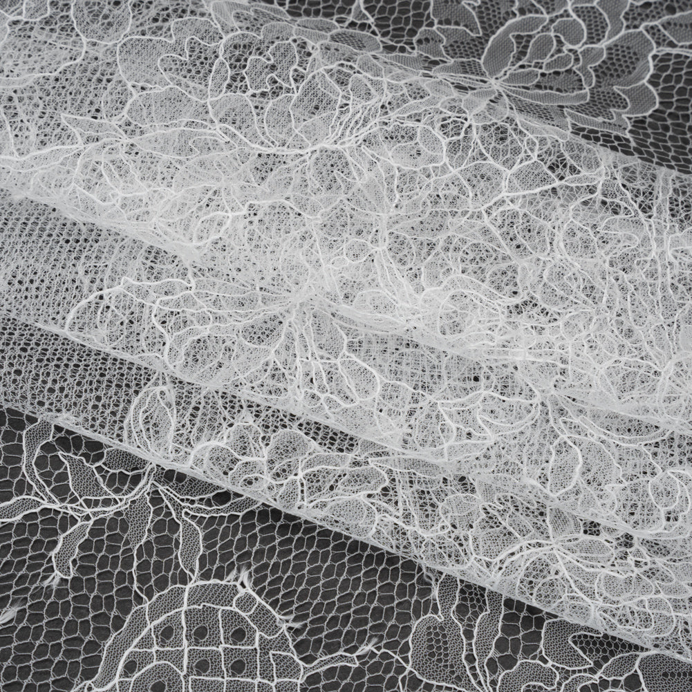 Delicate Chantilly Lace with Finished Edges - White Floral and Swirls