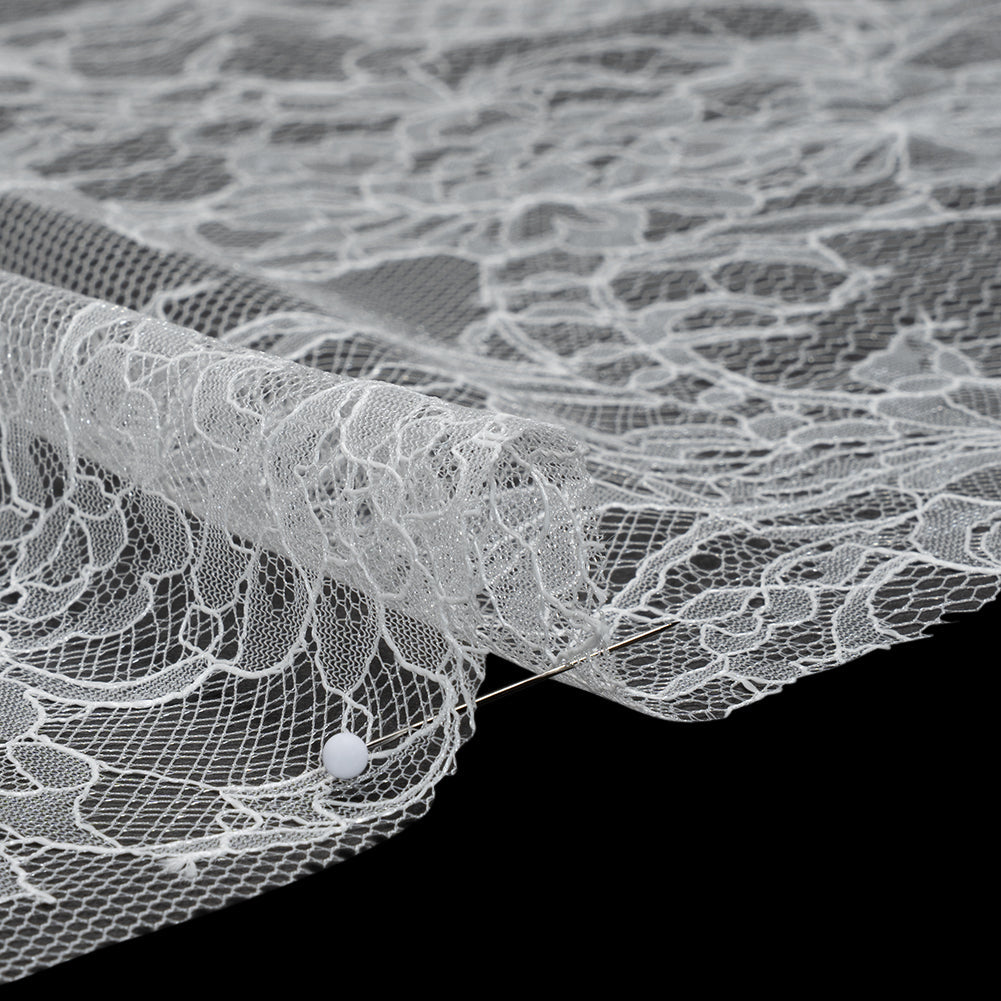 Delicate Chantilly Lace with Finished Edges - White Floral and Swirls