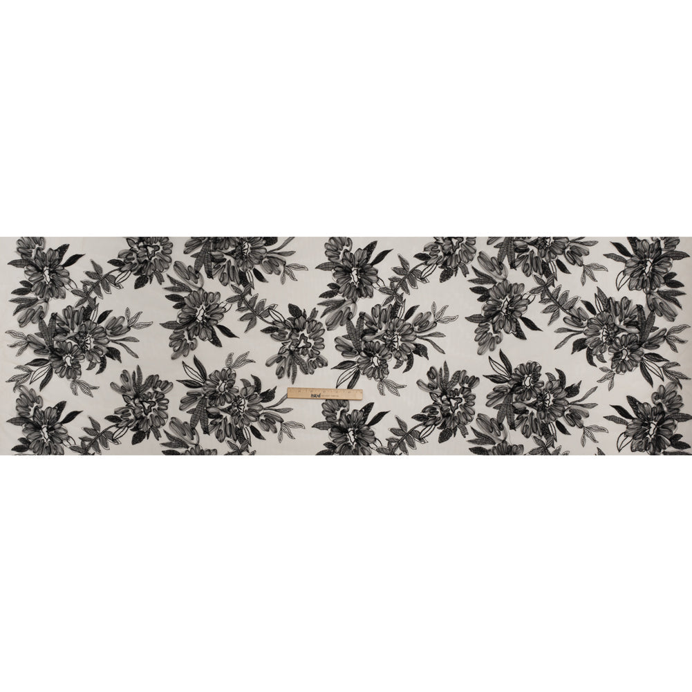 Embroidered Lace with 3D Tulle Applique - Nude and Black Floral