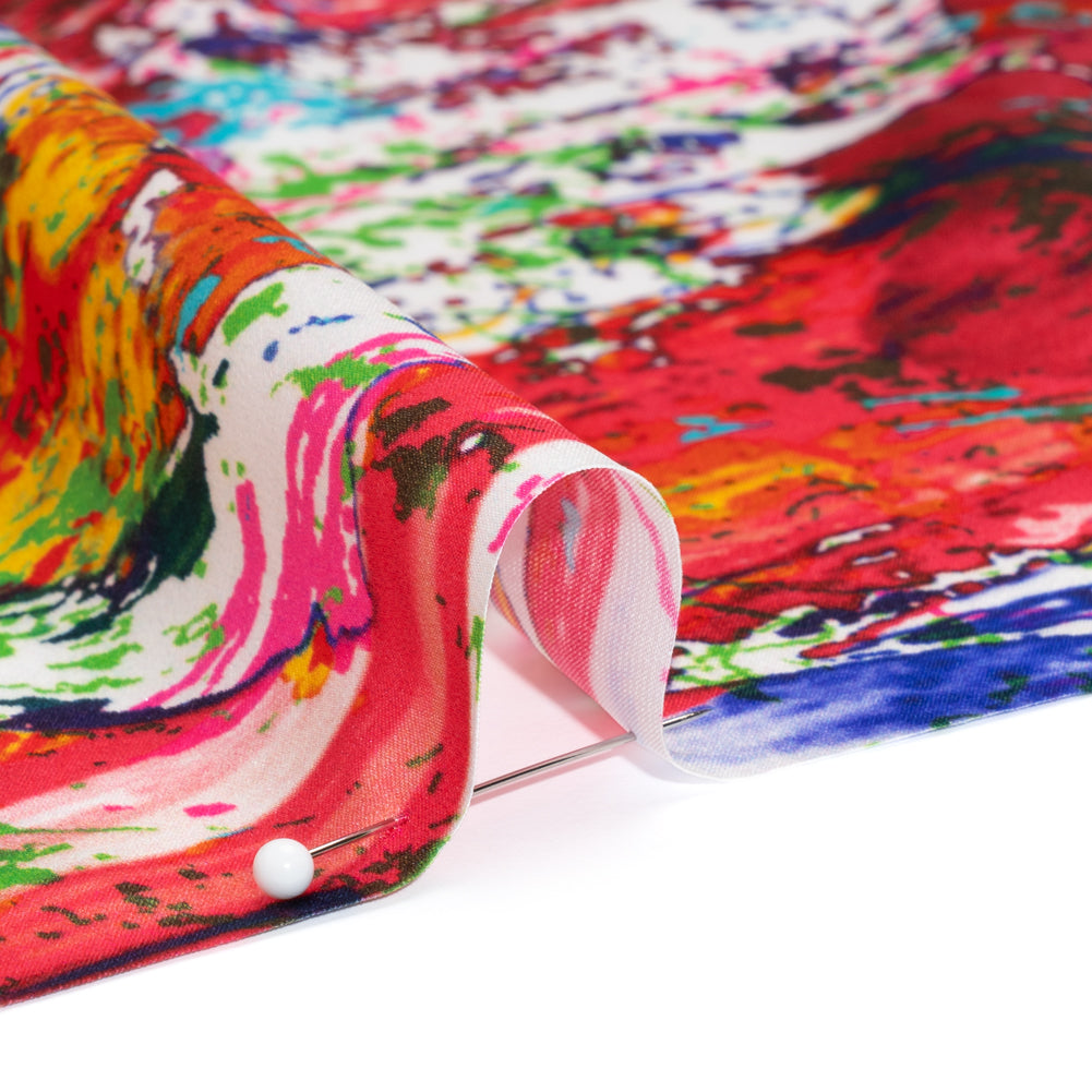 Silk Charmeuse Print - White, Red and Green Abstract Paint Splatters