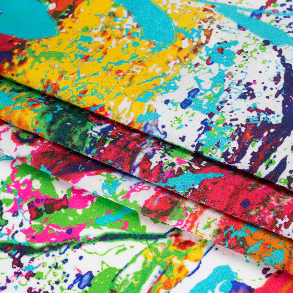 Silk Charmeuse Print - White, Red and Green Abstract Paint Splatters