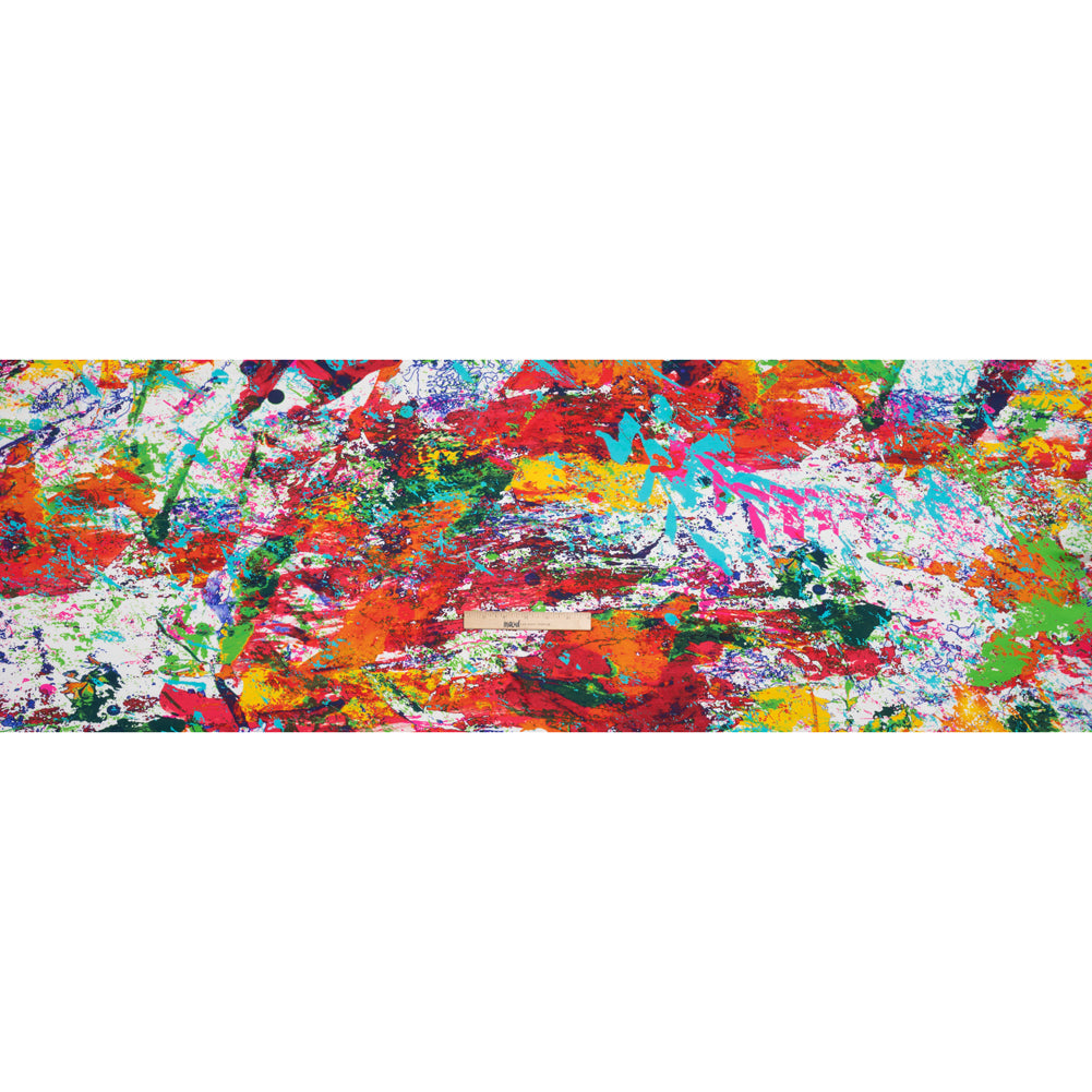 Silk Charmeuse Print - White, Red and Green Abstract Paint Splatters
