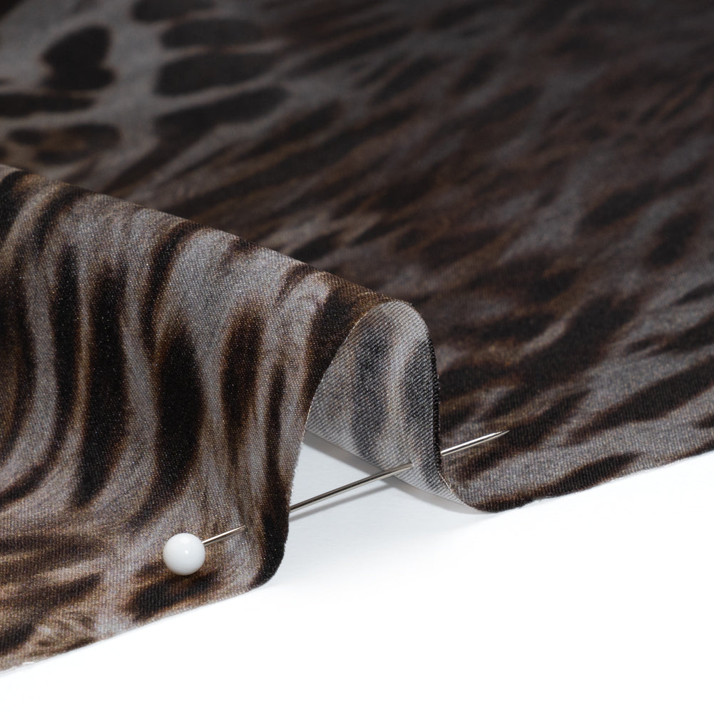 Silk Charmeuse Print - Black, Brown and White Leopard Spots Ombre
