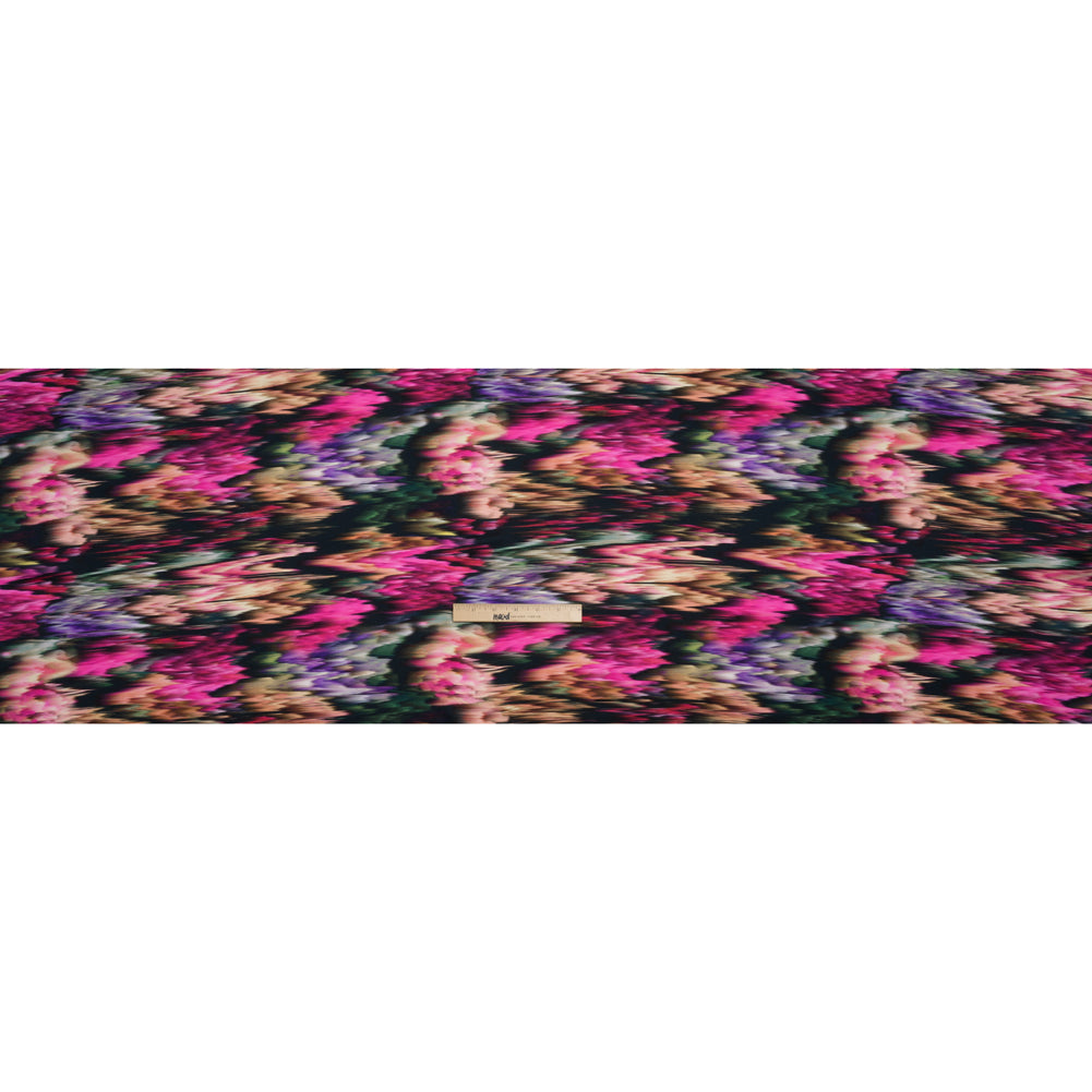 Silk Charmeuse Print - Black, Pink and Green Abstract Ikat