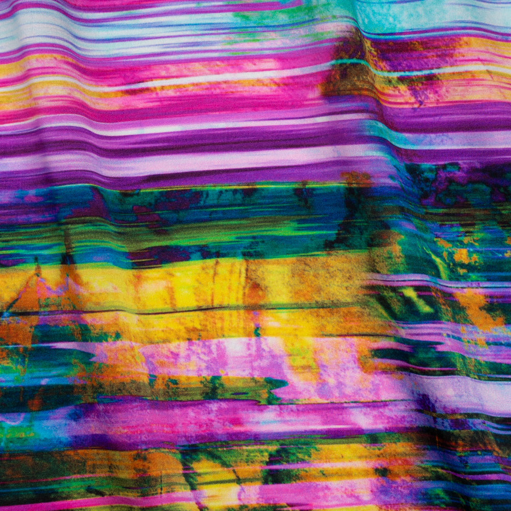 Silk Charmeuse Print - Yellow, Purple and Pink Abstract Painted Stripes
