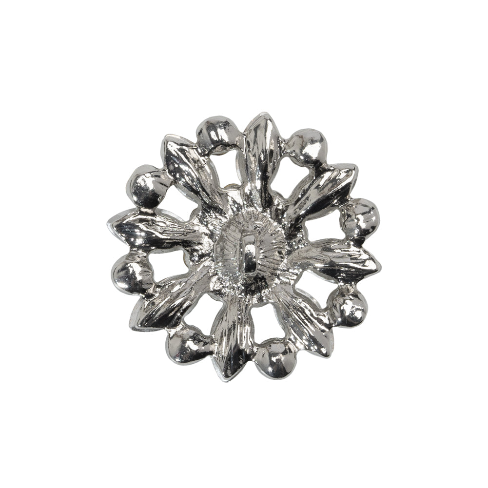Rhinestone and Metal Shank Back Button - 38L/24mm - Crystal and Nickel-Free Silver Open Flower