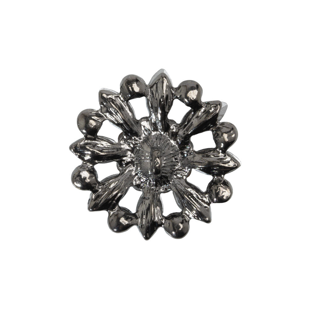 Rhinestone and Metal Shank Back Button - 38L/24mm - Black Diamond and Nickel-Free Silver Open Flower