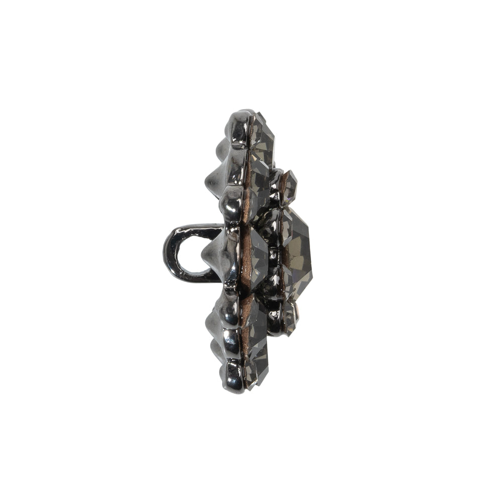 Rhinestone and Metal Shank Back Button - 38L/24mm - Black Diamond and Gunmetal Big Rings of Stones