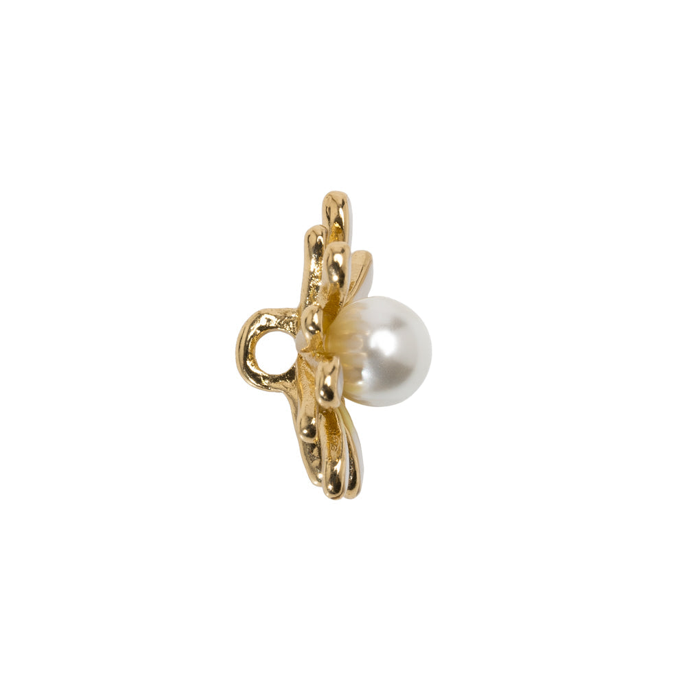 Enameled Metal and Pearl Shank Back Button - 30L/19mm - Yellow, Pearl White, and Gold Flower