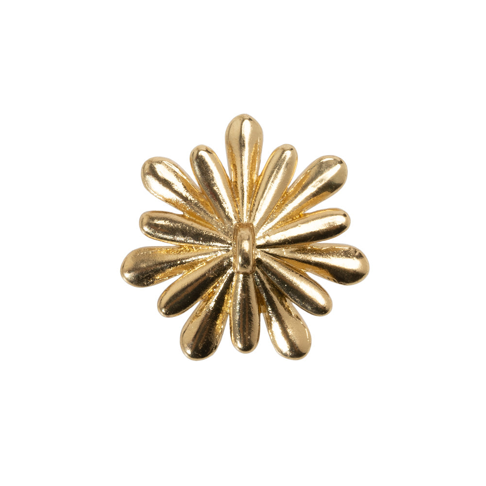 Enameled Metal and Pearl Shank Back Button - 36L/23mm - Yellow, Pearl White, and Gold Flower