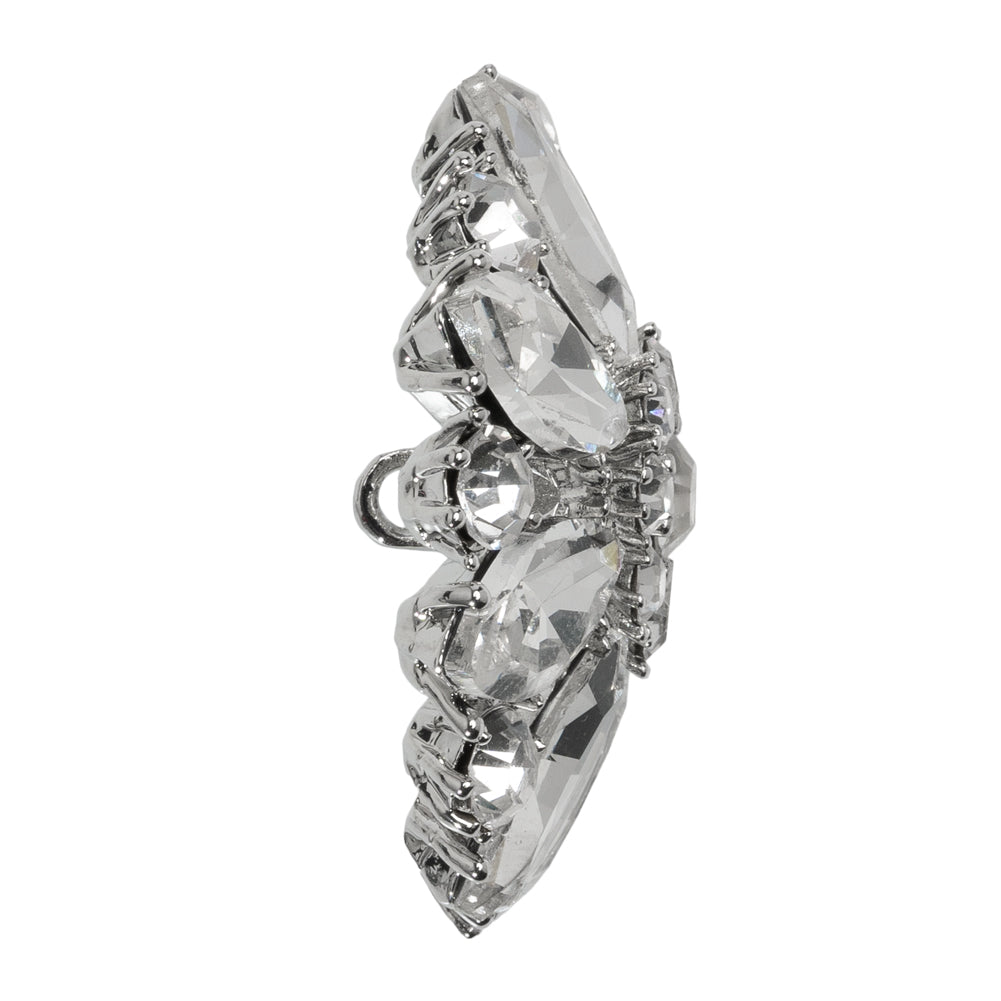 Rhinestone and Metal Shank Back Button - 58L/37mm - Crystal and Nickel-Free Silver Big Open Flower