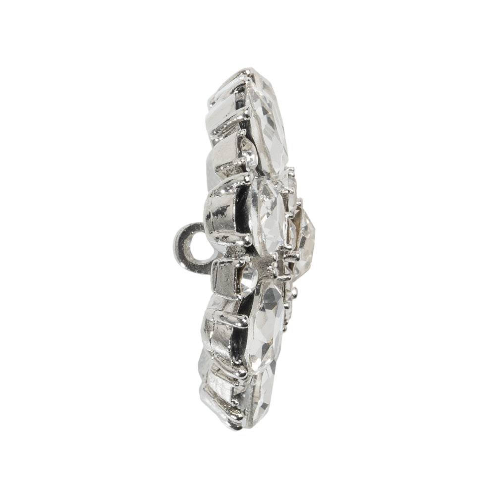 Rhinestone and Metal Shank Back Button - 44L/28mm - Crystal and Nickel-Free Silver Open Flower