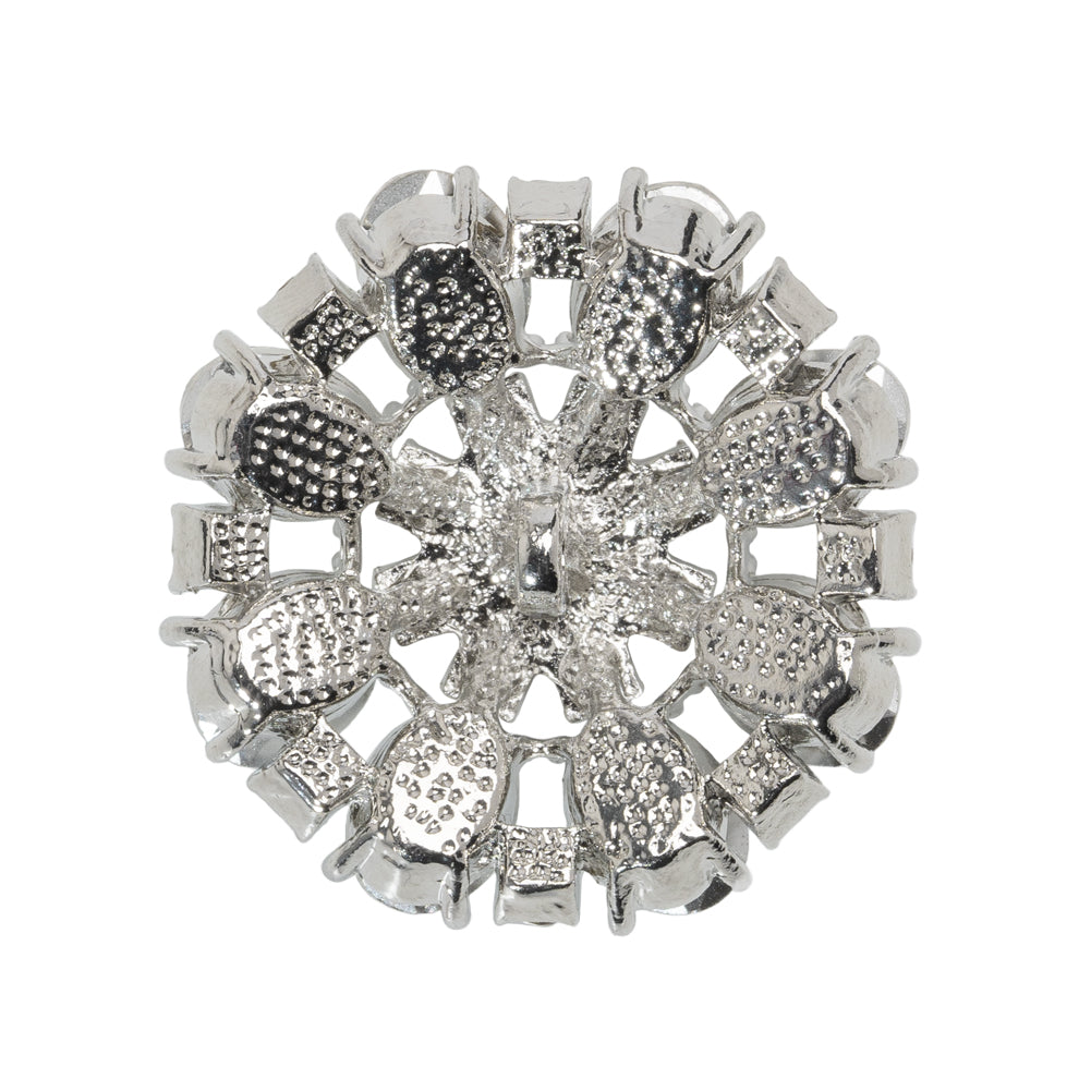 Rhinestone and Metal Shank Back Button - 44L/28mm - Crystal and Nickel-Free Silver Open Flower
