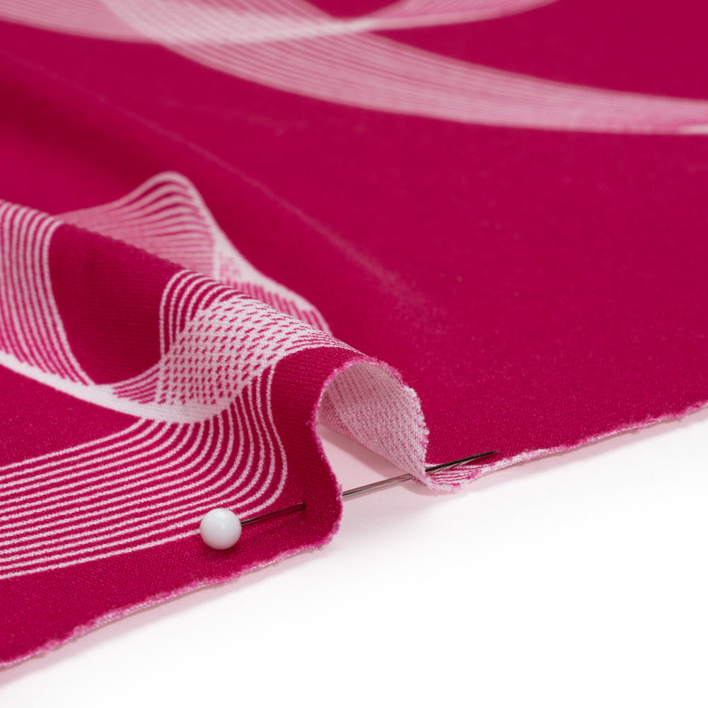 Stretch Polyester Tricot - Raspberry Pink and White Looping Lines - Designer Deadstock