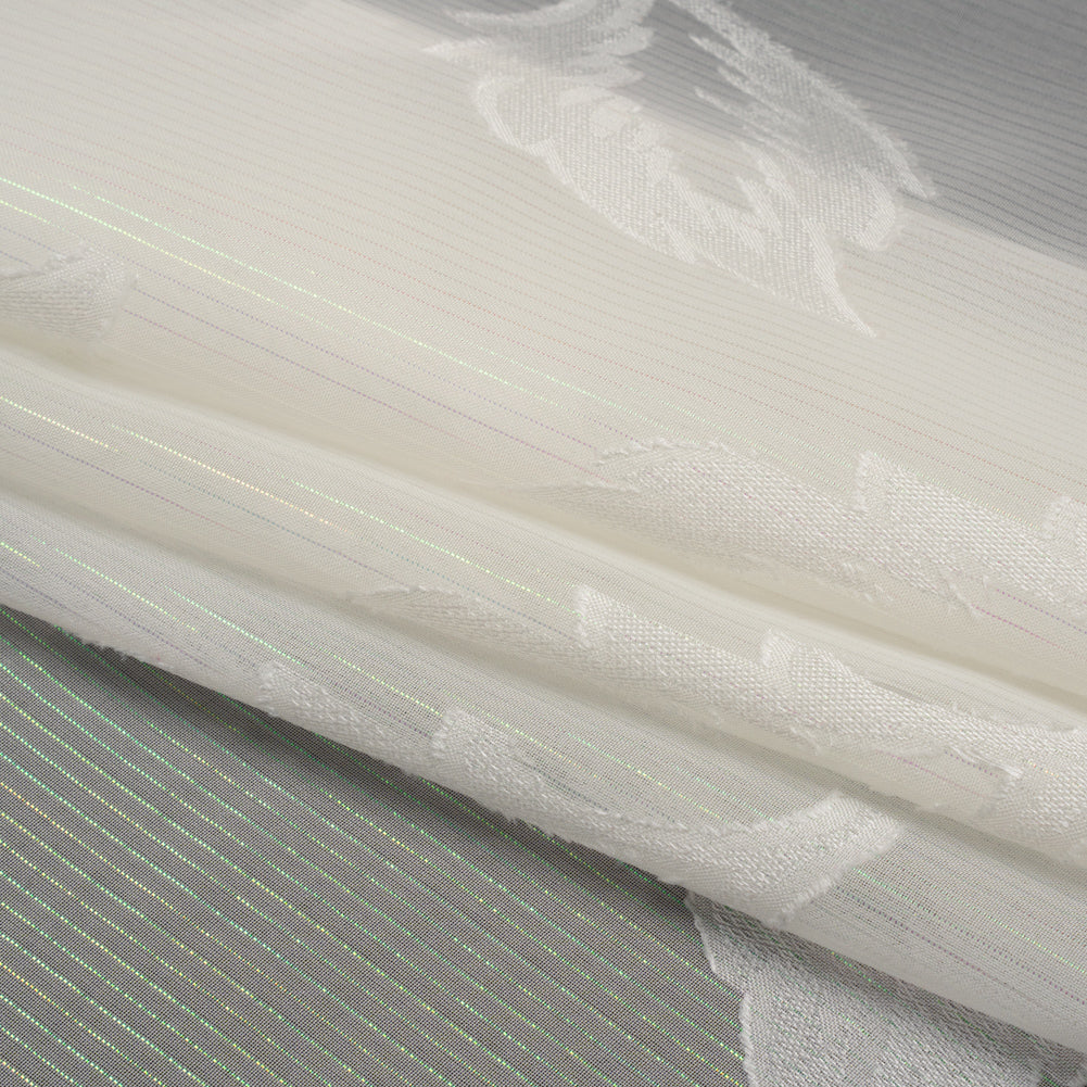 Burnout Brocade with Iridescent Pinstripes - White Leaves - Designer Deadstock