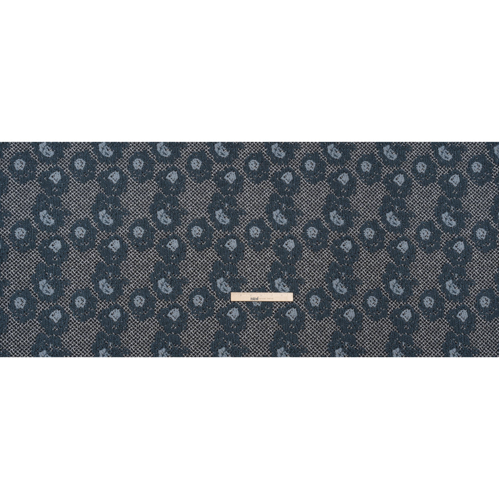 Cotton and Polyester Matelasse - Blue and Black Diamonds and Flowers - Designer Deadstock
