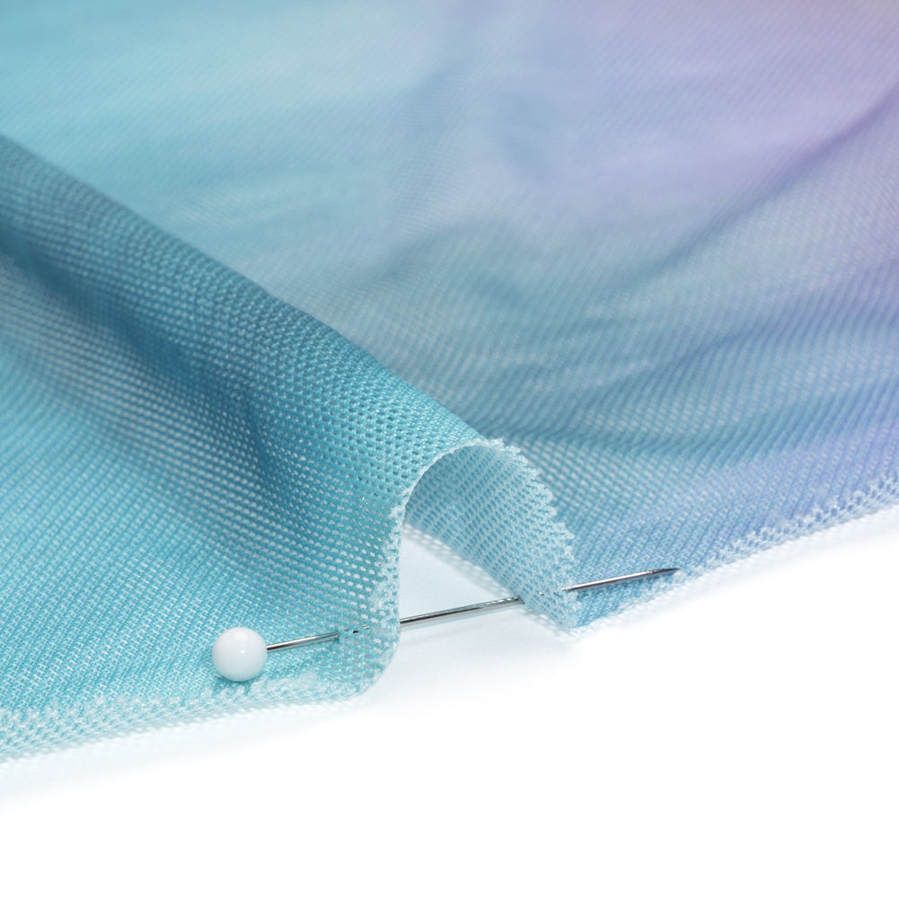 Stretch Polyester Mesh - Aqua Blue, Brown and Green Gradient Stripes - Designer Deadstock