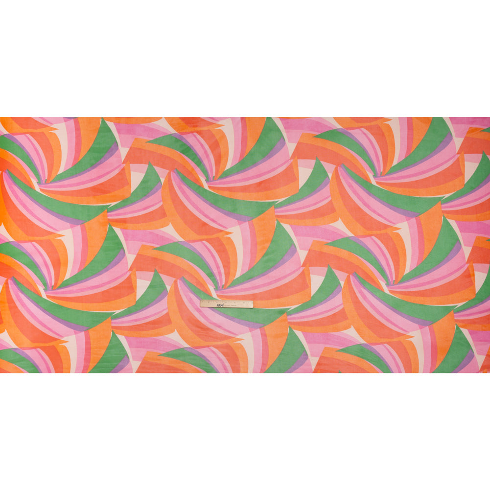 Stretch Polyester Mesh - Orange, Green and Pink Retro Abstract - Designer Deadstock