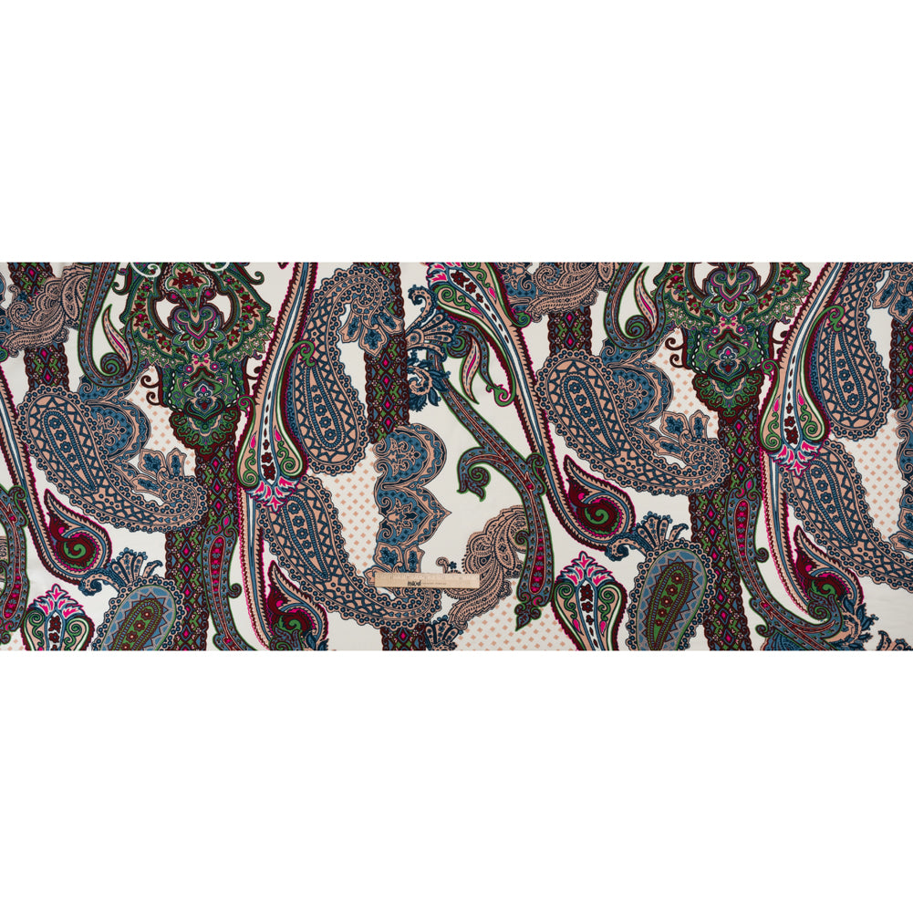 Rayon Twill - Blue, Red and Peachy Beige Paisley - Designer Deadstock