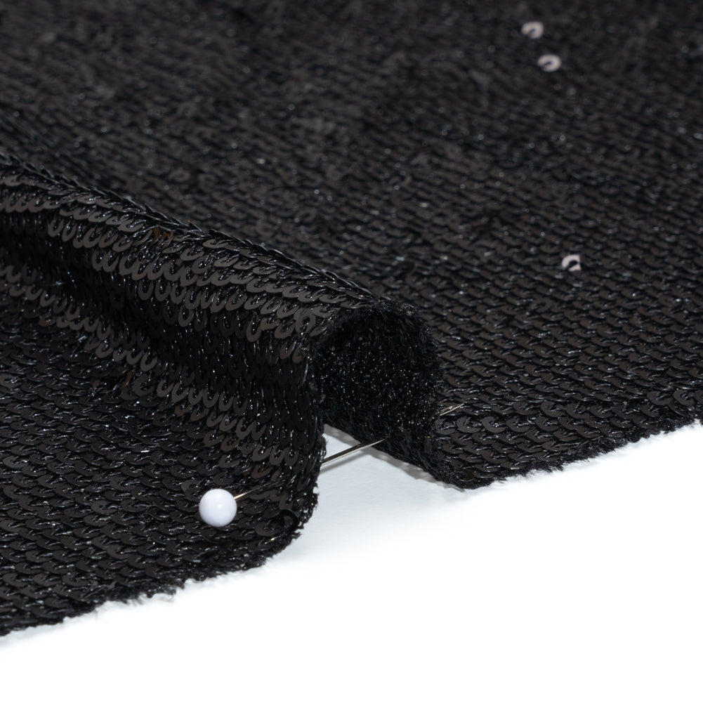 Baby Sequins Mesh - Gunmetal on Black - Designer Deadstock