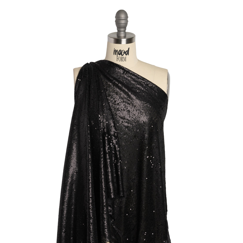 Baby Sequins Mesh - Gunmetal on Black - Designer Deadstock