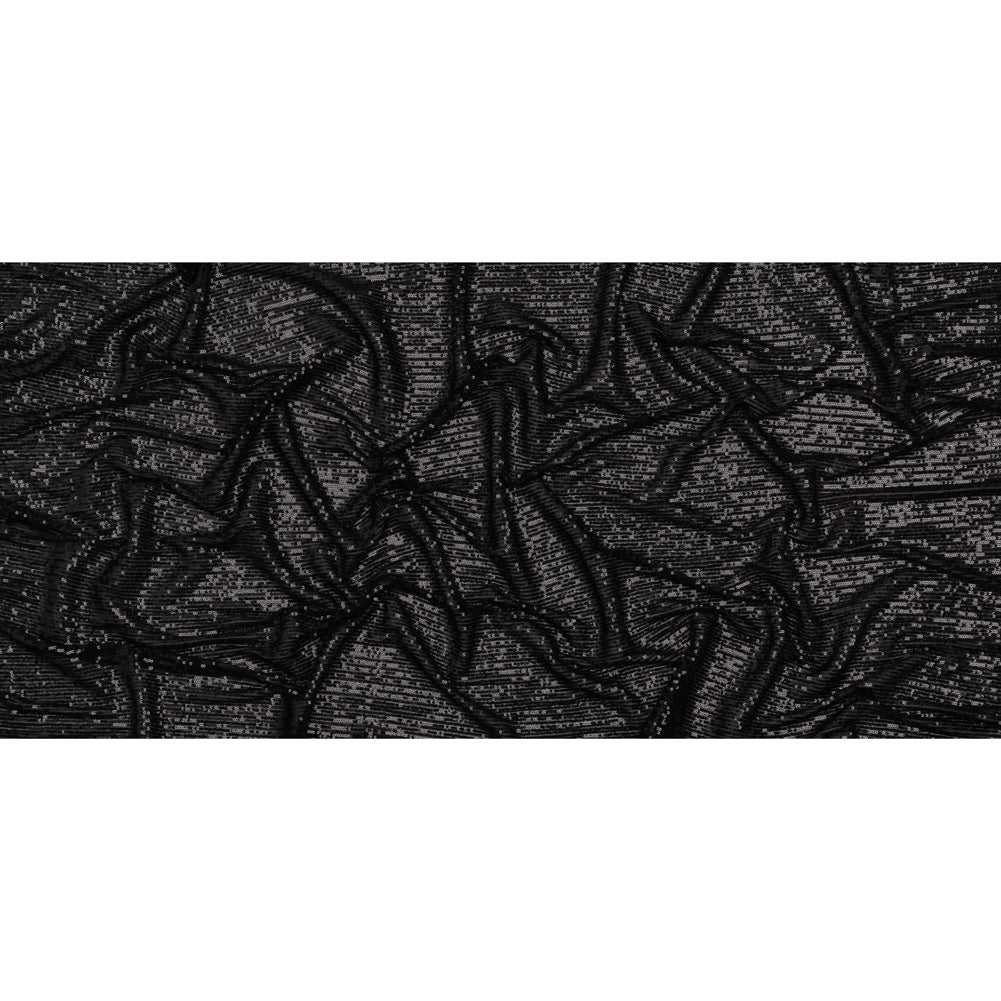 Stretch Mesh with Baby Sequin Rows - Black on Black - Designer Deadstock