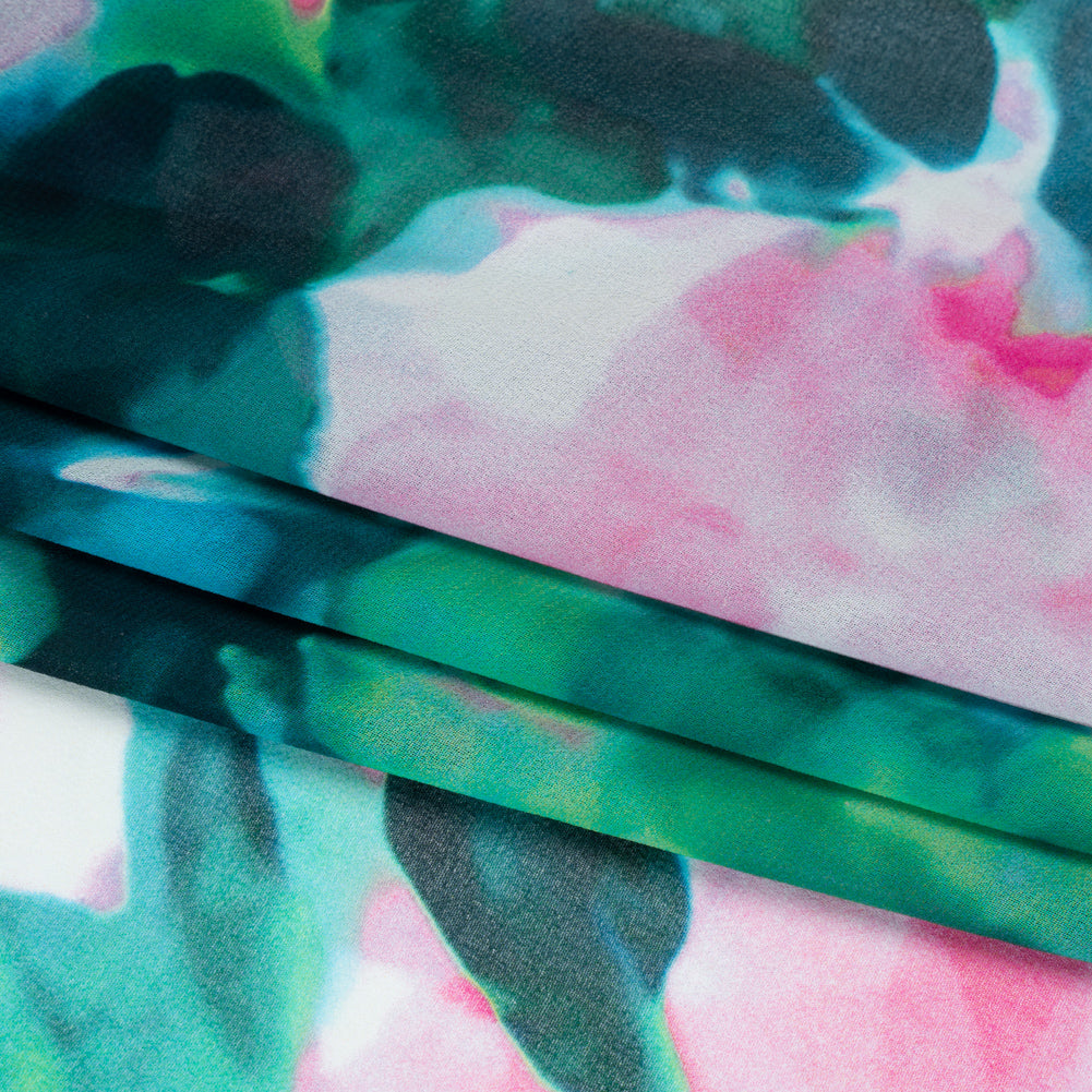 Polyester Chiffon - Pink and Green Floral - Made in Italy