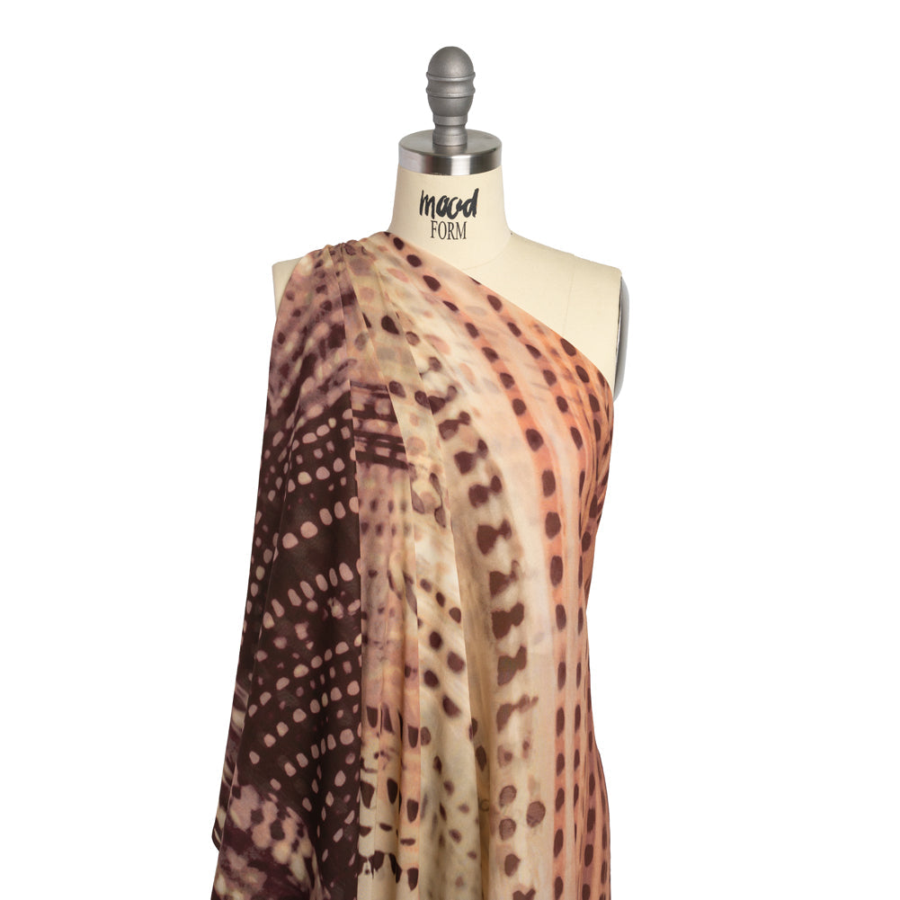 Rayon Chiffon Panel - Garnet Red and Beige Spotted Abstract - Made in Italy