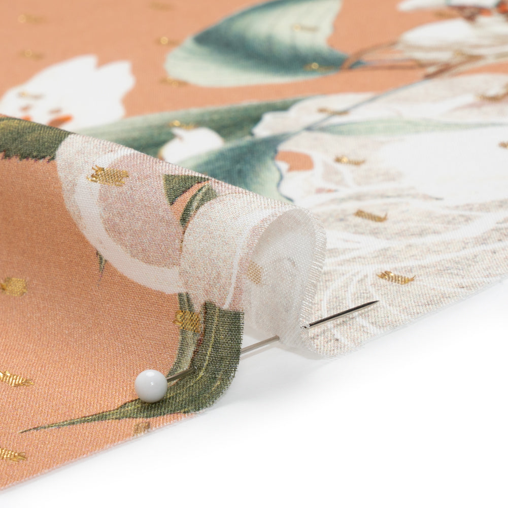 Rayon Batiste with Metallic Dots - Peach, White and Green Floral