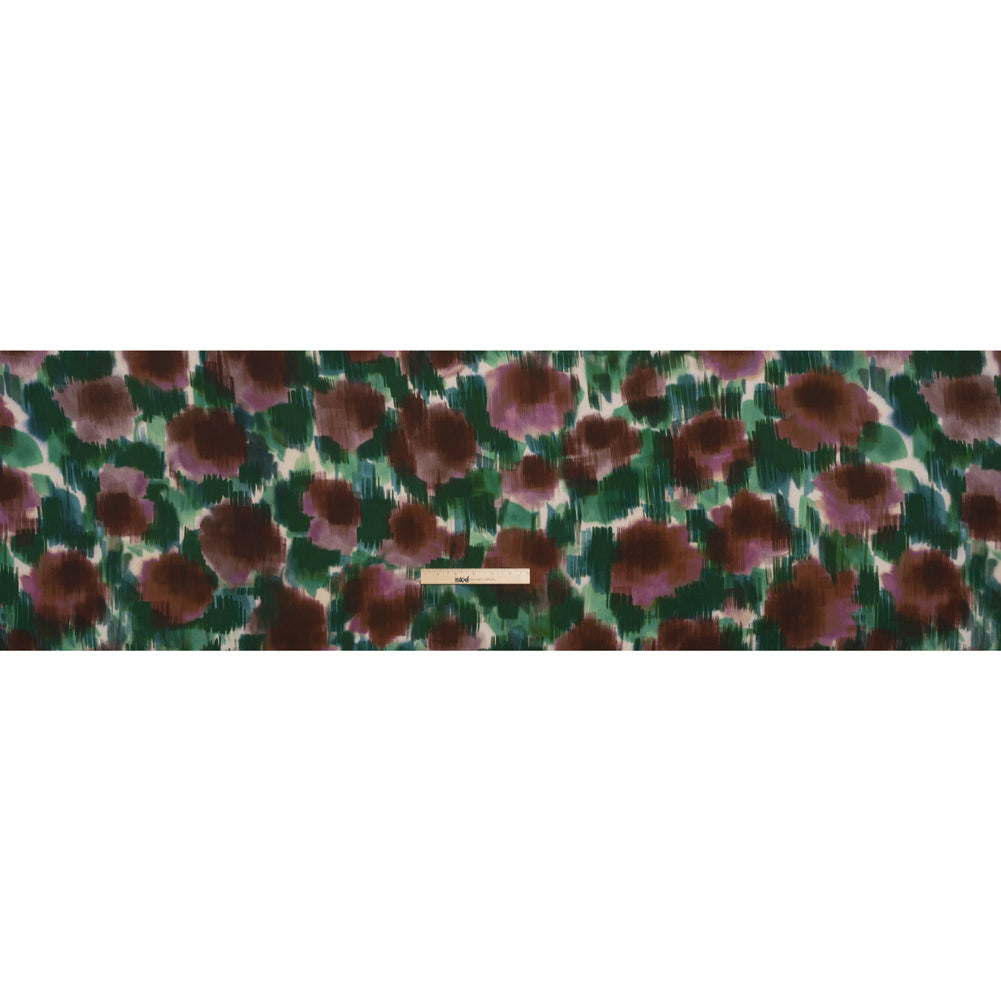 Polyester Charmeuse - Hunter Green, Brown and Plum Purple Brushstrokes - Made in Italy