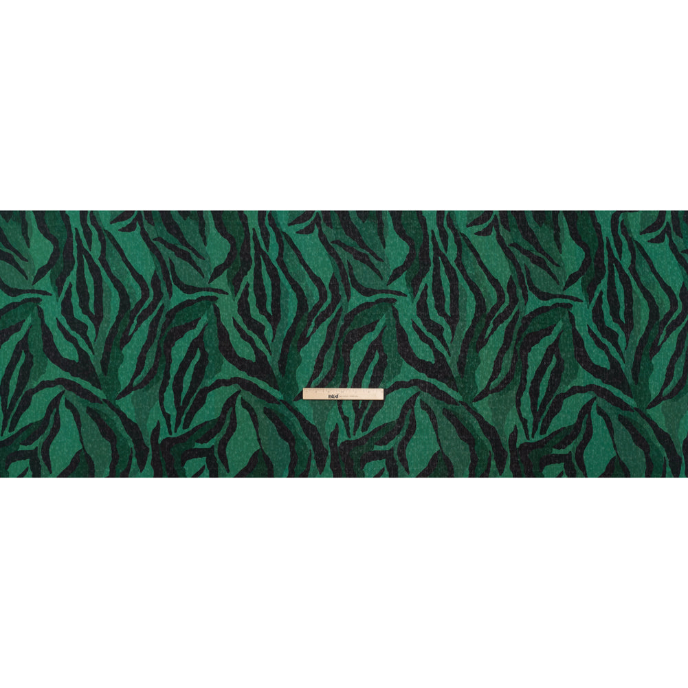 Geometric Crinkled Polyester Jacquard - Green and Black Animal Stripes - Made in Italy